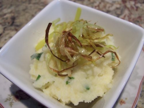 Potato Mash with Celeriac, Parsnips and Frizzled Leeks