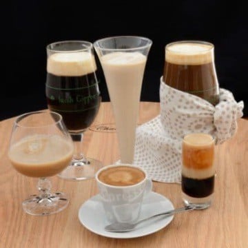 A selection of drinks using Baileys Irish Cream including a B52 shot, Irish coffee, Liquid Cake.