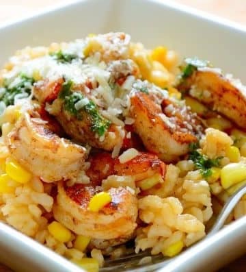 Fresh Corn and Shrimp Risotto With Salsa Verde