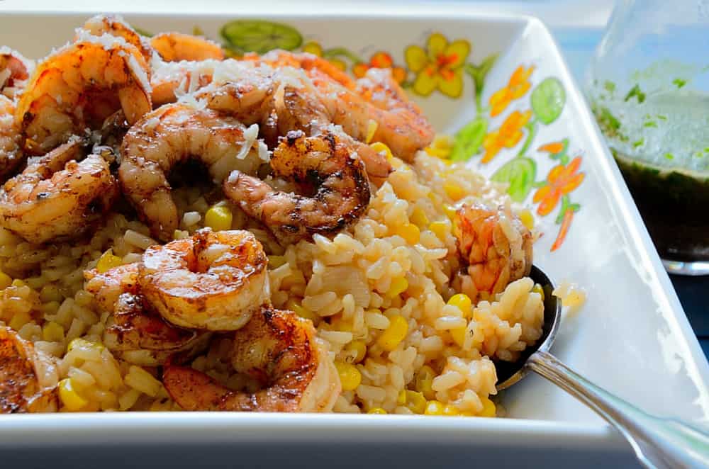 Fresh Corn Risotto with Shrimp and Salsa Verde
