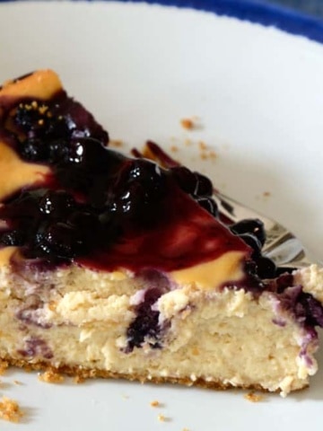 Slice of blueberry cheescake.
