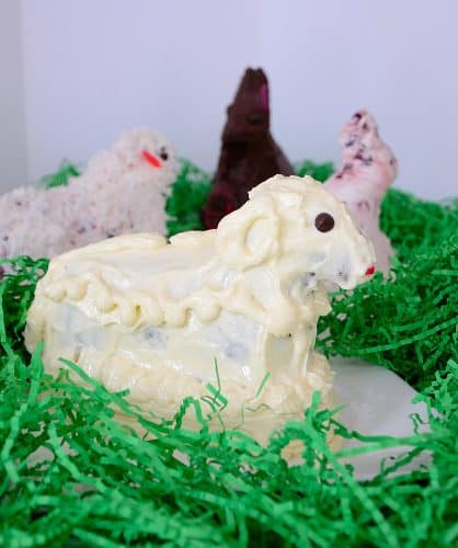 # D vanilla lamb cake with 3d chocolate easter bunny cake.