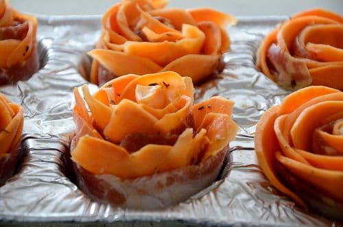 Rolled up Potato Rose in muffin tin