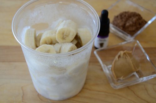 Frozen banana slices, cocoa and peanut butter