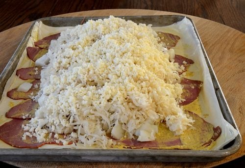 Phyllo topped with Sauerkraut and Swiss Cheese