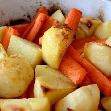 Potato and carrots roasted in duck fat