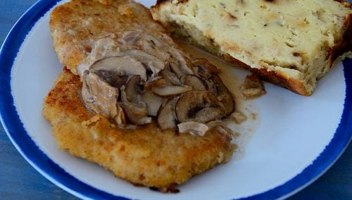 Mushroom Brandy Cream Sauce on Schnitzel