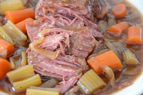 Brisket with carrots and celery in slow cooker