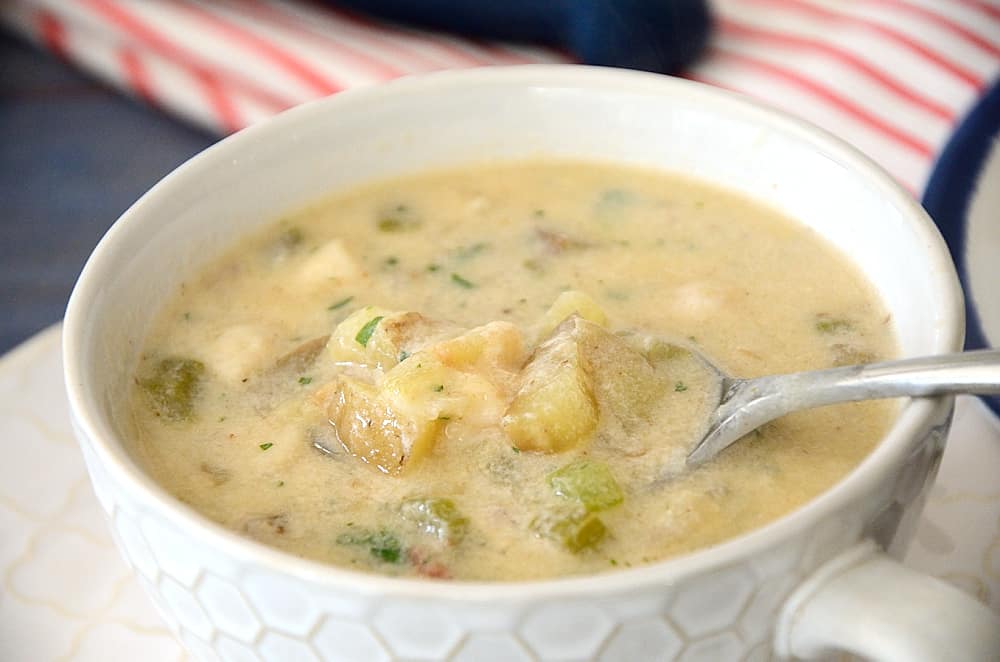 Cup of scallop chowder.