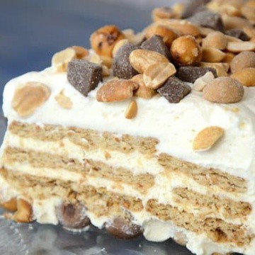 Vanilla Ice Box cake with Oh Henry bar topping