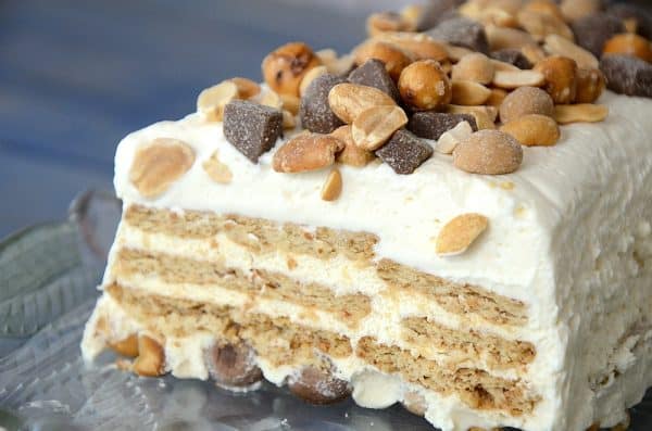 Vanilla Ice Box cake with Oh Henry bar topping