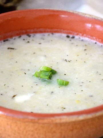 Bowl of creamy leek and potato soup