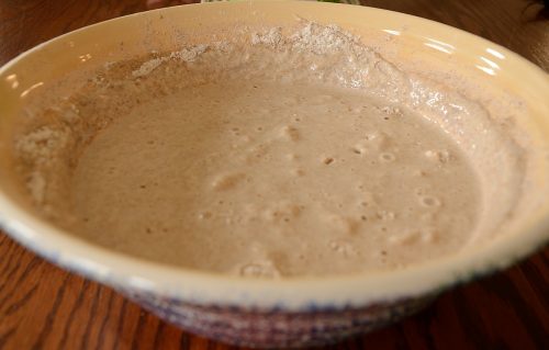 bowl of sourdough pancake batter