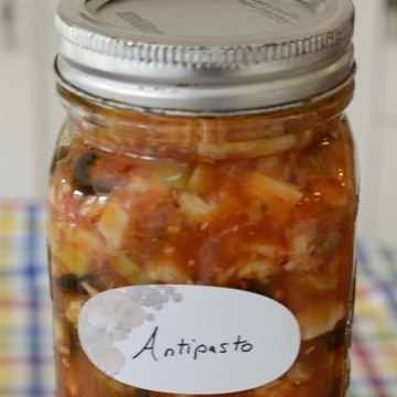 Mason jar of shrimp antipasto