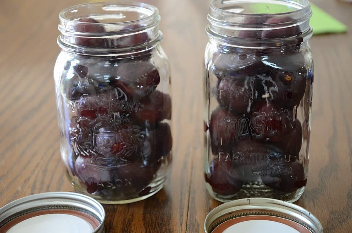 Fresh cherries in mason jars
