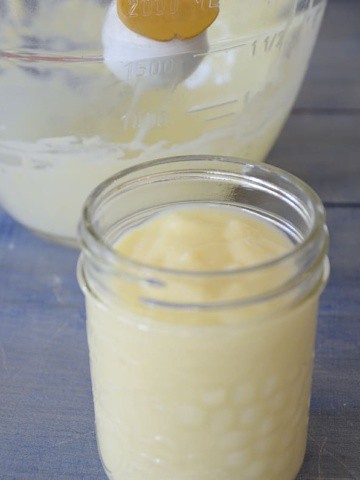 Jar of creamy boiled dressing.