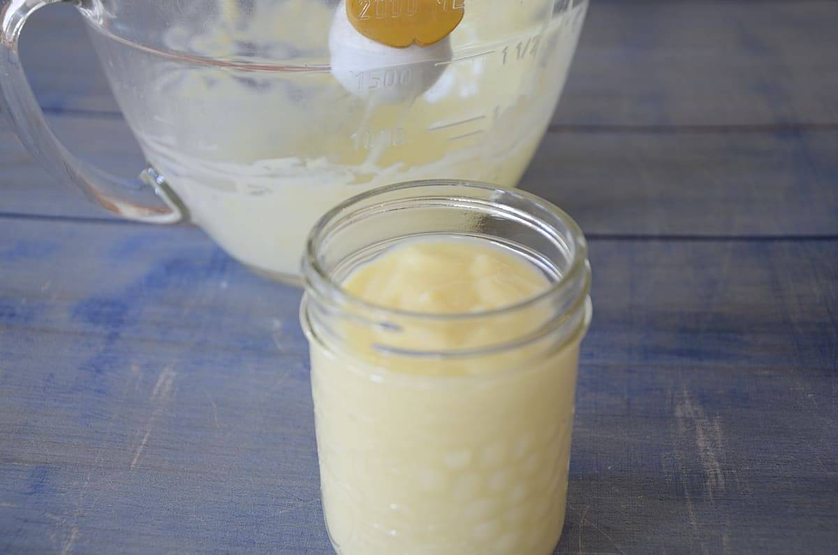 Jar of creamy boiled dressing.