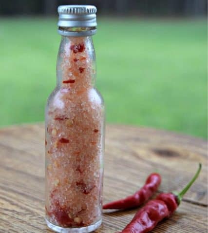 Tiny jar of chili flavoured salt.