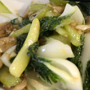 Close up of stir fried chinese bok choy.