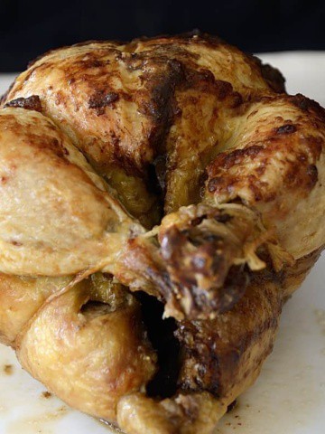 Rotisserie chicken with parmesan crust.