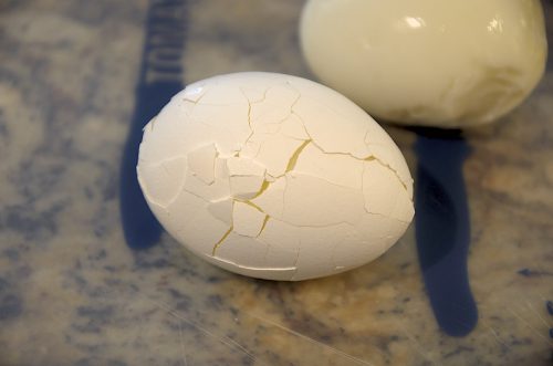 Crackled egg shell from air fryer hard boiled egg.