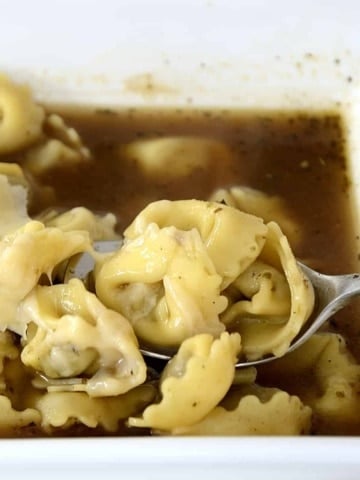 Fresh tortellini in a beefy broth.