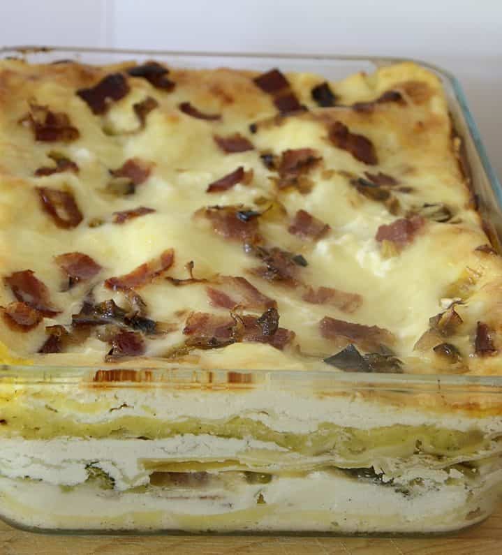 Vegetable lasagna with creamy layers fresh out of the oven.