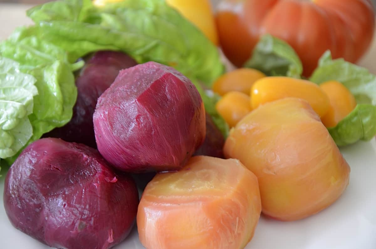 Red and golden baby beets for beet and burrata salad.