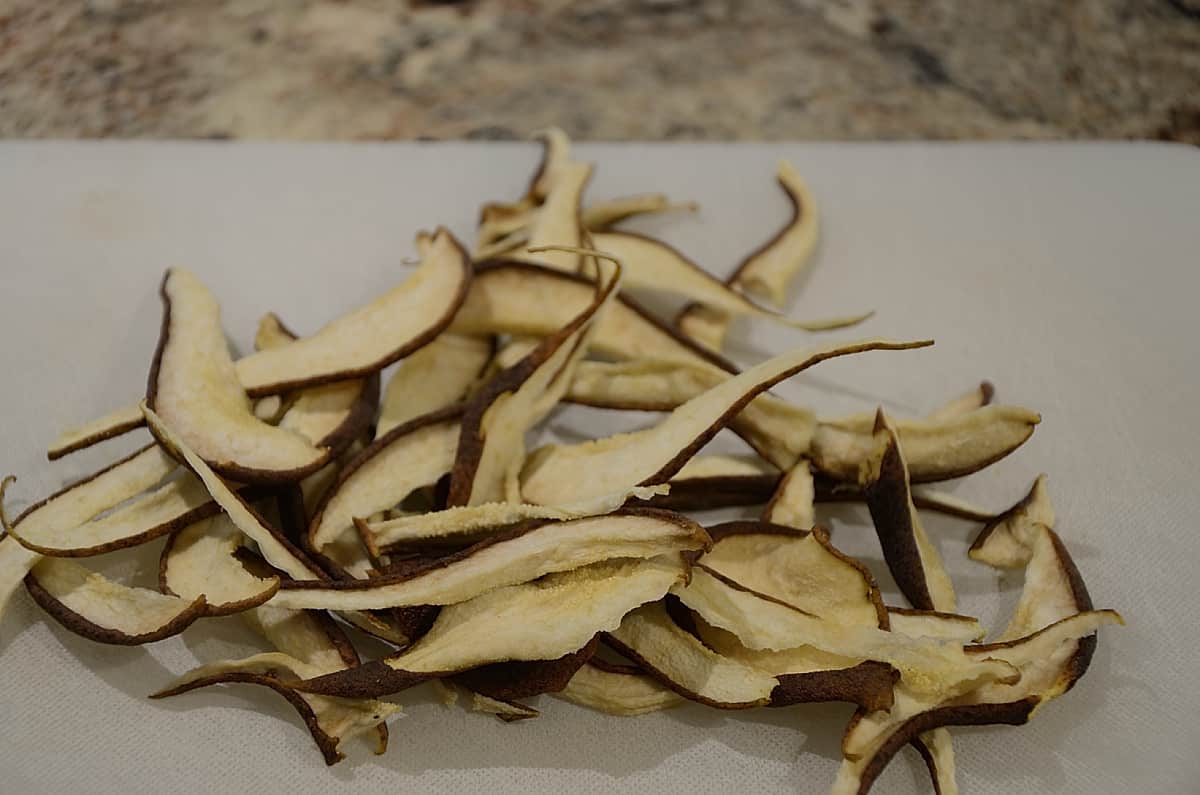 Pear slices dried in dehydrator.