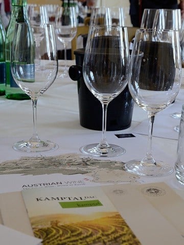 Wine Tasting table with glasses, wine and worksheets.