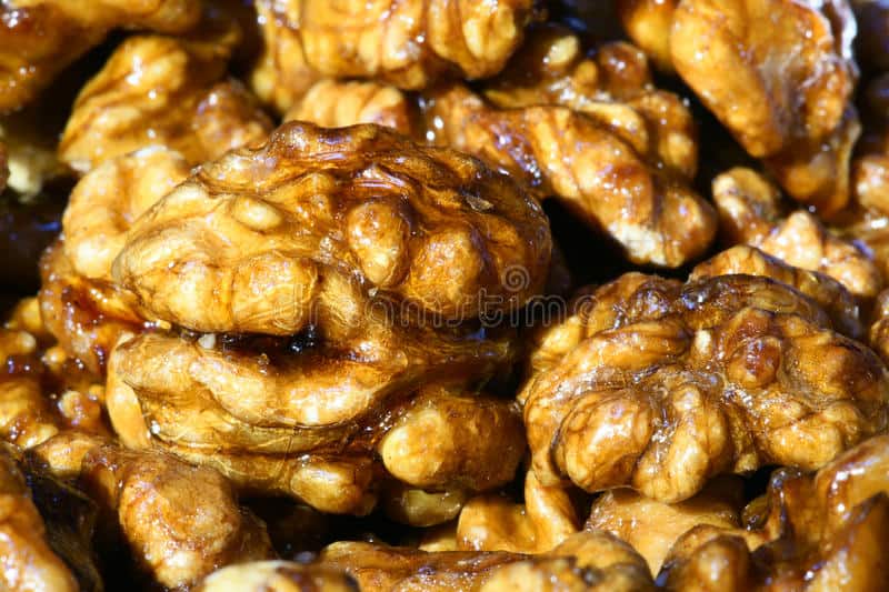 Close up of candied-walnuts.