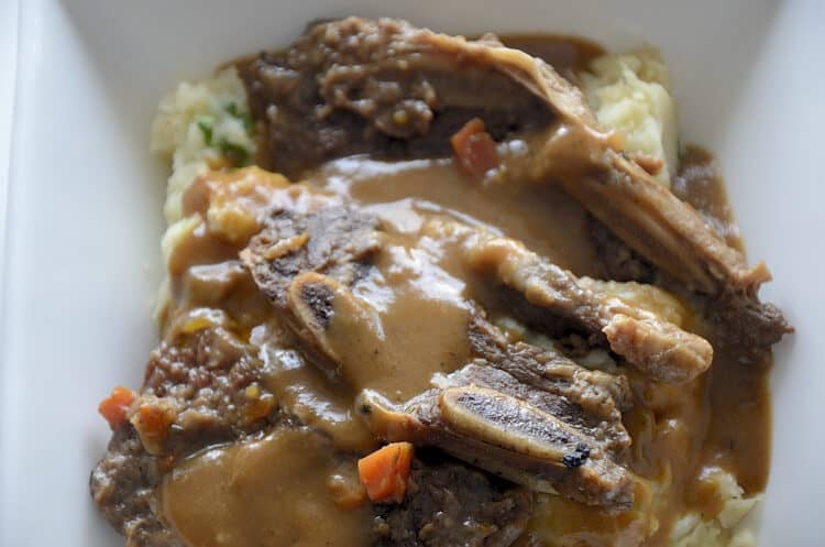 Short ribs in a rich Irish Whiskey sauce over mashed potatoes.
