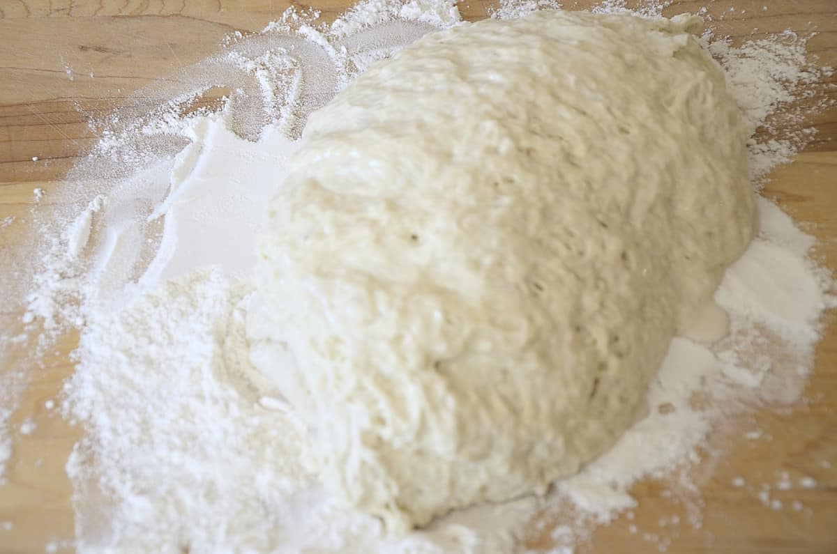 72  Hour Pizza Dough on a floured work surface..