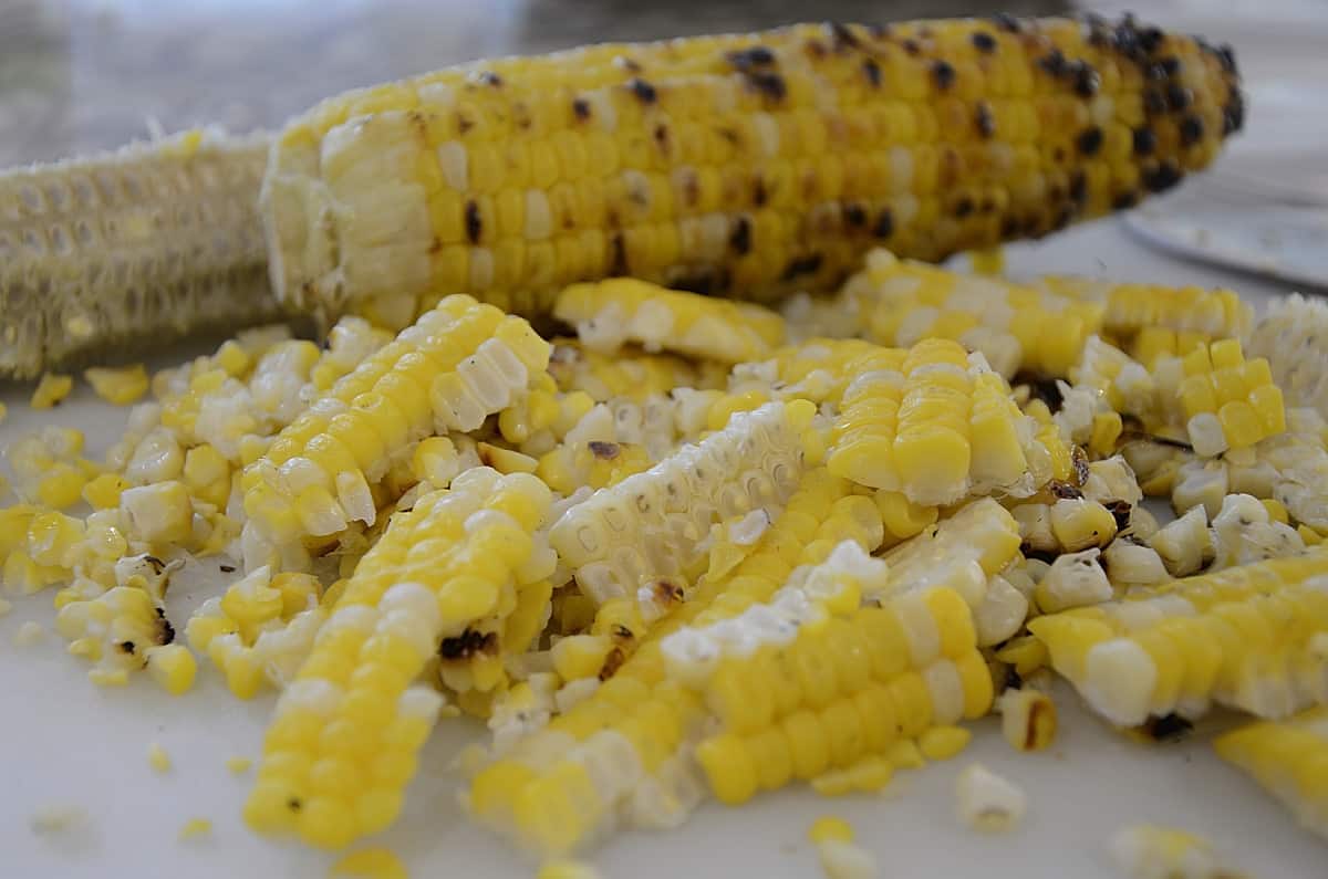 Grilled corn cut from the cob.