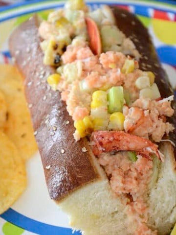 Lobster salad with corn may and grilled corn in a Brioche bun.