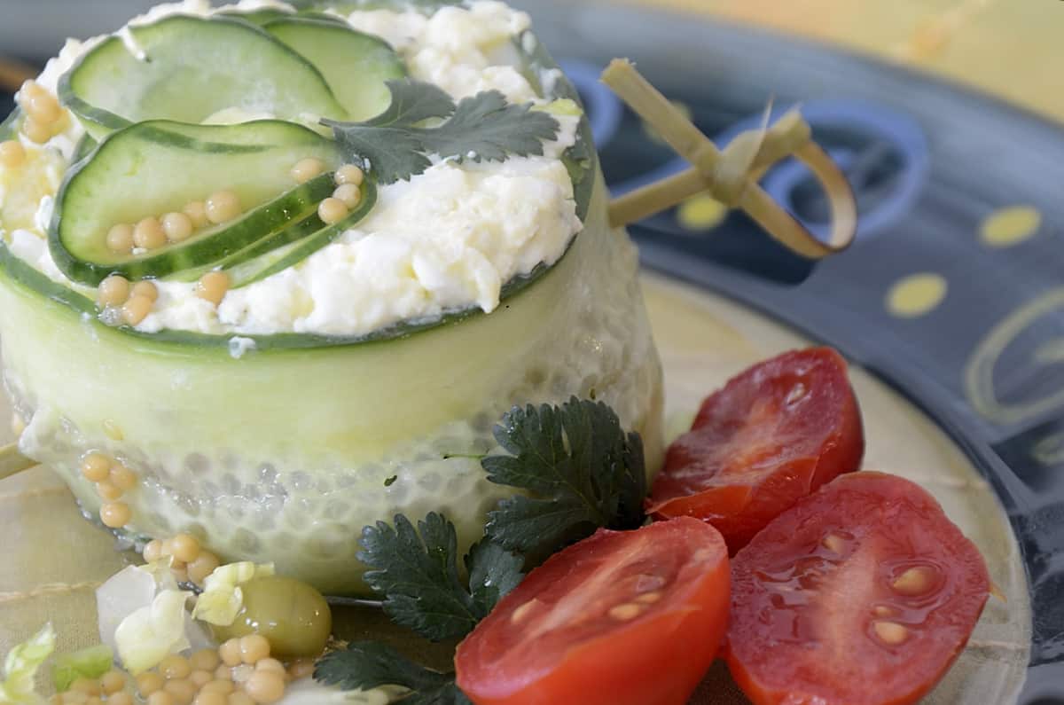 Salad wrapped with cucumber.