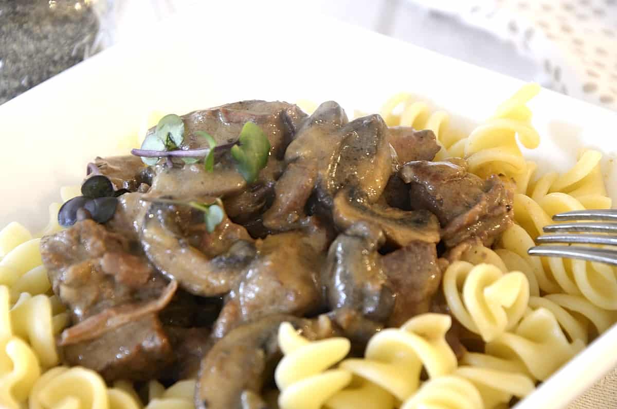 Pork stroganoff on a plate.