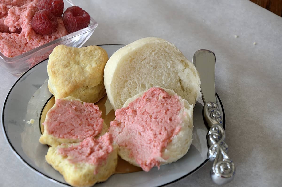 Raspberry butter on tea scones and Devonshire buns.