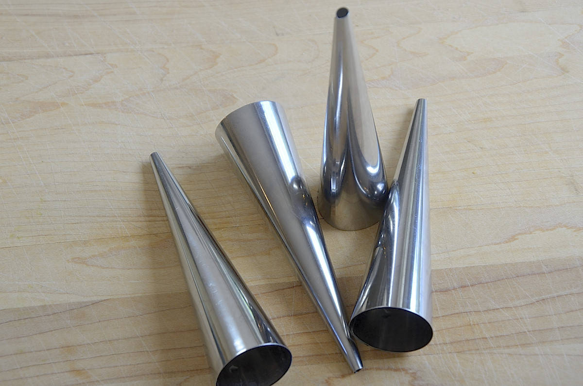 4 Stainless Steel conical molds often called Cream Horn Molds.