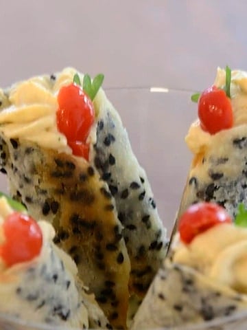 Four Shrimp Mousse appetizer cones.