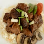 Hoising beef with rice.