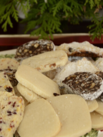 Salted shortbread cookies on a platter.