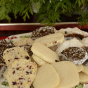 Salted shortbread cookies on a platter.